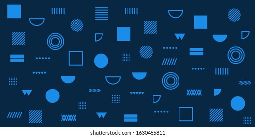 Dark Blue Memphis Abstract Background. Rough Egypt Style. Abstract Circle Line Rectangle Box Cross Mountain Egypt Basic Shape Background for shirt.