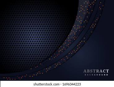 Dark blue metal background with curve line overlapping with glitter and dot design modern with copy space for text. Modern style. Vector illustration