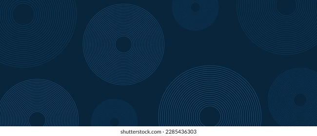 Dark Blue Minimal Geometric Pattern Background With Large Concentric Circles, Multi Purpose Template, Round Shapes Composition, Poster, Header or Landing Page Design - Wide Scale Vector Illustration