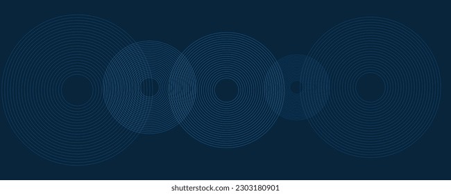 Dark Blue Minimal Geometric Pattern Background with Concentric Circles, Multi Purpose Template, Round Shapes Composition, Poster, Header or Landing Page Design -Vector Illustration