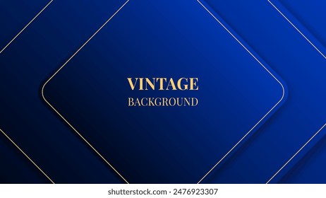 Dark blue modern abstract background with gradient rounded squares and golden lines. Vintage design