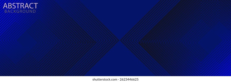 dark blue modern abstract background with glowing arrow lines. Modern shiny black geometric lines design. Technology futuristic concept. Horizontal banner template. Suit for cover, header, poster, 