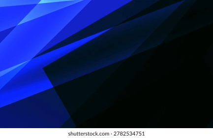Dark blue modern abstract background featuring sharp polygonal forms, transparent overlays and glowing highlights for digital presentations and tech branding.