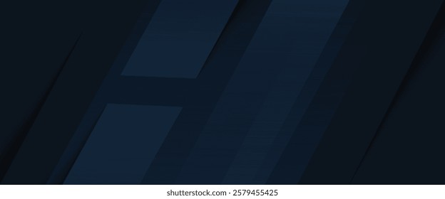 Dark blue modern abstract wide banner background with geometric shapes. Blue vector illustration