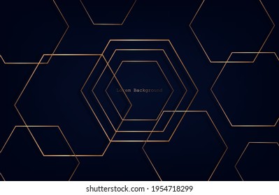 dark blue modern banner with gold hexagons and shadow. vector illustration