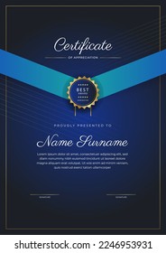 Dark blue modern certificate template for business award, diploma certificate, online courses, technology recognition