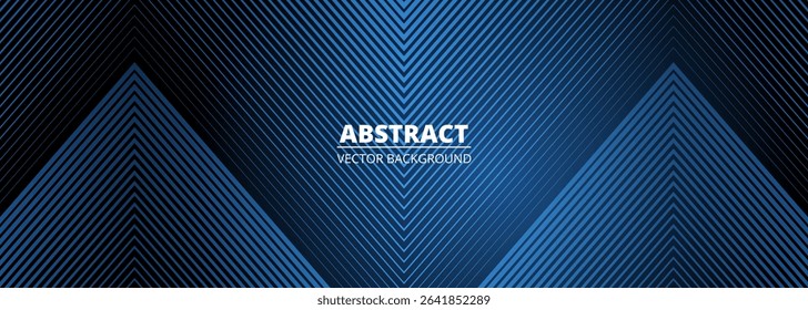 Dark blue modern geometric abstract wide banner with triangle stripes. Vector illustration background