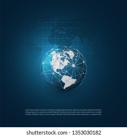 Dark Blue Modern Minimal Style Cloud Computing, Networks Structure, Telecommunications Concept Design, Network Connections, Transparent Geometric Wireframe - Vector Illustration