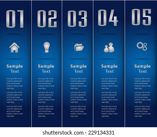Dark blue modern speech bubble text box for website graphic computer and business, numbers, icon. 
