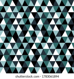 Dark blue Monochromatic Abstract triangles shapes mosaic pattern. Vector seamless pattern design for textile, fashion, paper and wrapping. 
