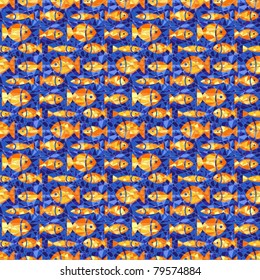 Dark blue a mosaic with goldfishes