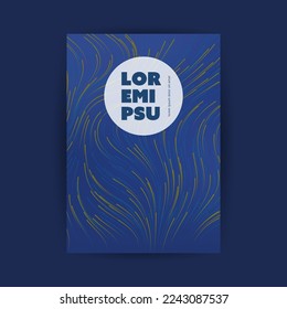 Dark Blue Moving, Flowing Stream of Particles in Curving, Wavy Lines - Digitally Generated Futuristic Abstract 3D Geometric Flyer Design, Template with Round Copyspace in Editable Vector Format