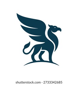 Dark blue mythical winged creature logo