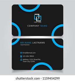 Dark blue name card and business card with creative modern style horizontal standard size curve corner vector illustration template