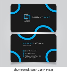 Dark blue name card and business card with creative modern style horizontal standard size curve corner vector illustration template