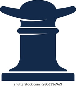 Dark blue nautical cleat for securing ropes on boats, set against a simple background