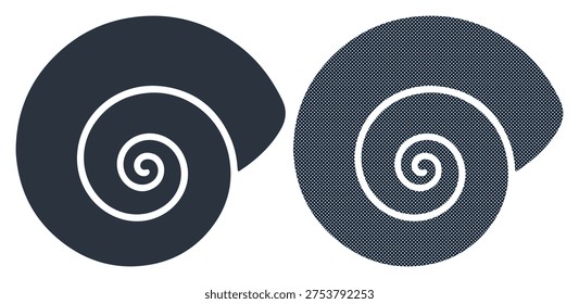 Dark blue nautilus shell spiral shape both solid and dotted textures simple clean design