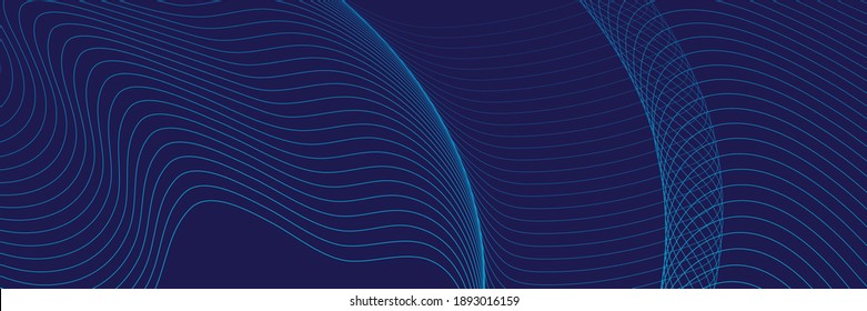 Dark blue navy abstract background. Futuristic technology lines background with line stripe wavy light effect