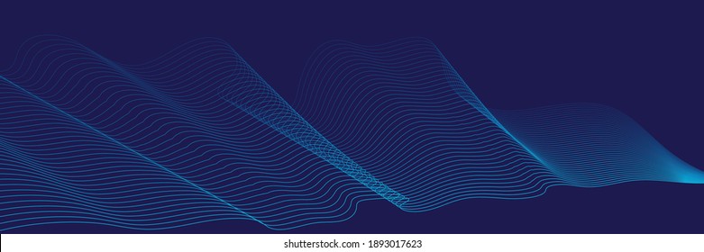 Dark blue navy abstract background. Futuristic technology lines background with line stripe wavy light effect