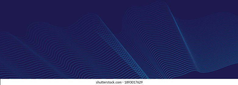 Dark blue navy abstract background. Futuristic technology lines background with line stripe wavy light effect