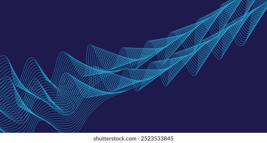 Fundo abstrato azul escuro da marinha. Plano de fundo de linhas de tecnologia futurista com efeito de luz ondulada de faixa de linha