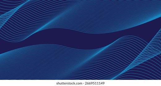 Fondo abstracto azul marino oscuro. Fondo de líneas de tecnología futurista con efecto de luz ondulada de rayas de línea