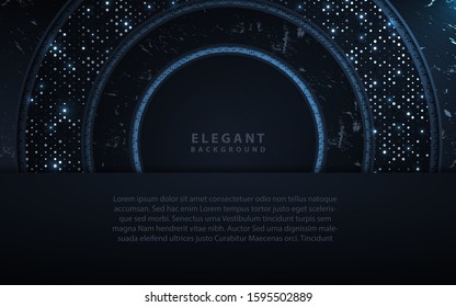 Dark blue navy background with paper shapes overlap layers. Luxury concept texture with dots silver glitters dots element decoration. Vector design template for use frame, cover, banner, card