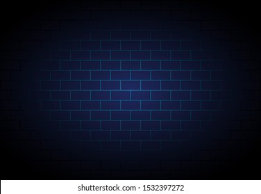 Dark Blue Neon Brick Wall Frame Background. Square Brick With Neon Concept Wallpaper. Vector Illustrator.