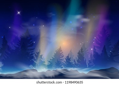 Dark blue night background with clouds and stars. Vector illustration. Milkyway space background