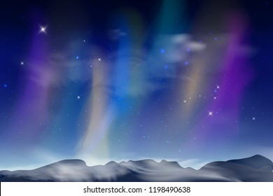 Dark blue night background with clouds and stars. Vector illustration. Milkyway space background