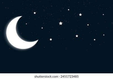 dark blue night sky background with half moon and star design vector