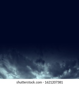 Dark blue night sky with clouds background. Realistic Vector Wallpaper.