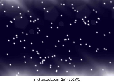Dark blue night sky filled with glowing white stars and soft light effects. Creates a dreamy, peaceful atmosphere. Ideal for fantasy designs, greeting cards, or wallpapers.