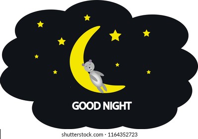 dark blue night sky with moon and the words "good night"