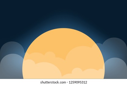Dark blue night sky with moon and cloud. Nature concept. Vector illustration.