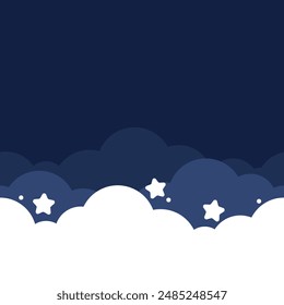 Dark blue night sky seamless border background . Flat vector illustration.

