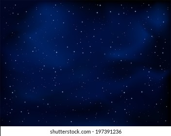 Dark blue night sky with stars, illustration.