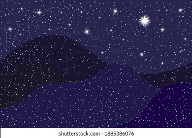 Dark blue night sky with stars.Vector illustration in flat style.