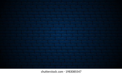 Dark blue nightly realistic brick wall. Navy blue brick background design. Vector illustration.