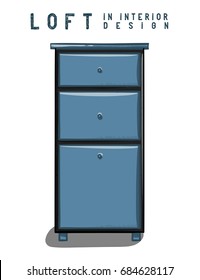 Dark blue nightstand. Loft in interior design eps 10 illustration