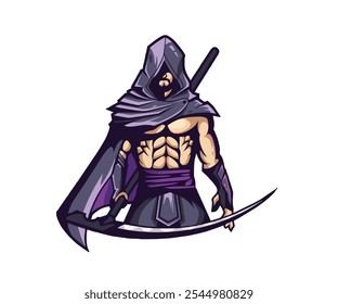 Dark Blue Ninja Fighter com Espada vetor ilustração Design