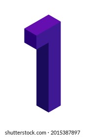 Dark blue number 1 in isometric style. Isolated on white background. Learning numbers, serial number, price, place. Vector illustration