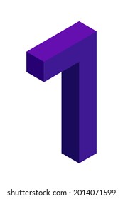 Dark blue number 7 in isometric style. Isolated on white background. Learning numbers, serial number, price, place. Vector illustration