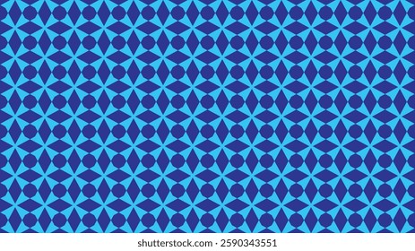 Dark blue octagon and rhombuses pattern of geometric shapes light blue background banner.