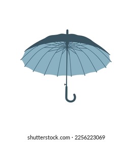 Dark blue open umbrella illustration. Cartoon drawing of cute parasol for autumn, summer or sunshade on white background. Weather, accessories, climate concept