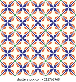 Dark blue and orange abstract arrow and circle in rectangle shape seamless pattern. Modern pattern for graphic or abstract design.