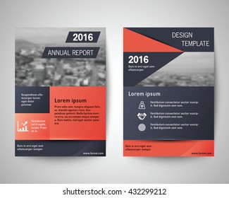 dark blue and orange annual report 2016 abstract flyer layout template, brochure background, leaflet with cover, vector design in a4 size for business