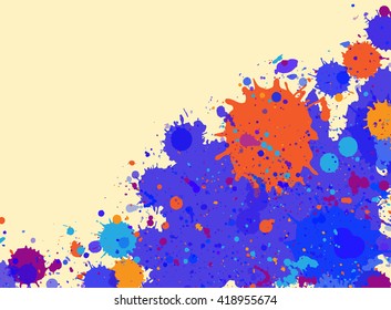 Dark blue and orange artistic paint splashes frame with room for text, horizontal format.