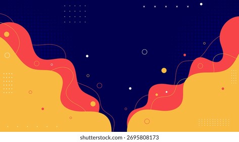 Dark blue and orange fluid abstract background with wavy gradient shapes and modern dynamic motion style