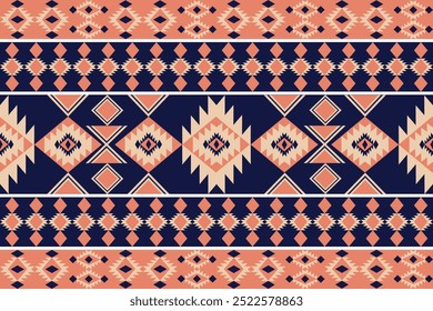 Padrões geométricos azul escuro e laranja que são tradicionais, étnicos, navajo ou índios ameríndios. desenha roupas, cortinas, tapetes, sarongs, hmong e bordas de tecido.